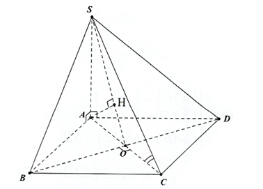 Cho hình chóp \(S.ABCD\) có đáy \(ABCD\) là hình vuông có tâm \(O\). Cạnh bên \(SA\) vuông góc với đáy \(ABCD,H\) (ảnh 1)