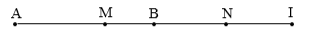 Điểm nằm giữa của A và B là: 	A. Điểm N	B. Điểm M	C. Điểm I	D. Điểm B (ảnh 1)
