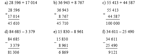 Đặt tính rồi tính: a) 28 596 + 17 014 (ảnh 1)