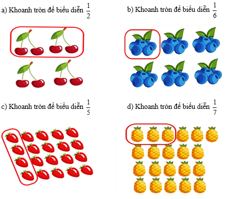 Thực hiện các yêu cầu dưới đây    a) Khoanh tròn để biểu diễn  1/2 (ảnh 2)