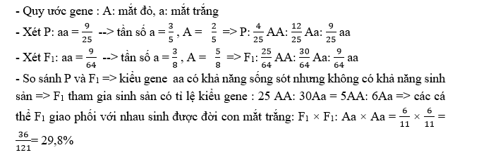 Xét một quần thể động vật ngẫu phối có sự thay đổi cấu trúc di truyền như Bảng 5. Biết rằng tính trạng trên do một gene  quy định (mắt đỏ trội hoàn toàn so mắt trắng); quần thể luôn cân bằng di truyền ở các thế hệ  (ảnh 1)