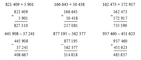 Đặt tính rồi tính. 821 409 + 5 901 (ảnh 1)