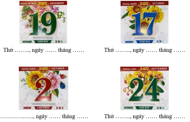 Quan sát tờ lịch rồi điền vào chỗ chấm (ảnh 1)