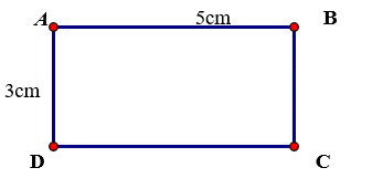 Vẽ h&igrave;nh chữ nhật ABCD c&oacute; chiều d&agrave;i bằng 5cm, chiều rộng bằng 3cm. (ảnh 1)