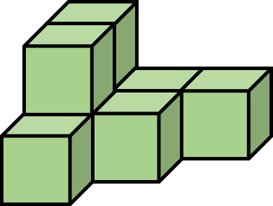 Hình bên được ghép bởi số hình lập phương nhỏ thể tích 1 cm3. Vậy thể tích hình bên là:  	A. 8 cm3	B. 9 cm3	 	C. 10 cm3	D. 7 cm3 (ảnh 1)