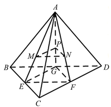 Cho tứ diện \[ABCD\] c&oacute; thể t&iacute;ch bằng 1. Gọi \[M,{\rm{ }}N,{\rm{ }}P\] lần lượt l&agrave; trọng t&acirc;m của tam gi&aacute;c \[ABC,{\rm{ }}ACD,{\rm{ }}ABD. (ảnh 1)