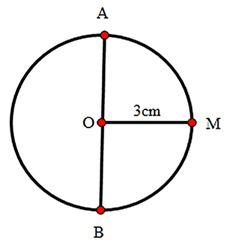 Hãy tính đường kính AB của hình tròn tâm O, biết bán kính OM = 3cm. (ảnh 1)