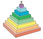 Người ta thiết kế một cái tháp gồm 8 tầng. Diện tích bề mặt trên của mỗi tầng bằng nửa diện tích của bề mặt trên của tầng ngay bên dưới và diện tích mặt trên của tầng 1 bằng nửa diện tích của đế tháp  (ảnh 1)