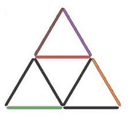 Chọn câu trả lời đúng. Hình bên được sắp xếp bởi các que tính. Hãy cho biết que tính màu đỏ được xếp song song với que tính màu nào dưới đây? (ảnh 1)