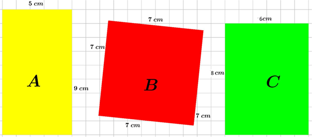 Trong vương quốc mối có căn phòng của mối thợ, mối chúa và mối lính lần lượt là ba căn phòng A, B, C như hình dưới đây:   a) Điền số vào bảng sau: Căn phòng	A	B	C Chu vi (cm)			 Diện tích (cm2)			 b) Căn phòng nào có diện tích lớn nhất? (ảnh 1)
