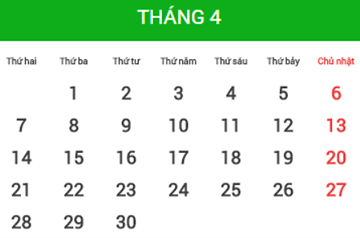 Quan sát tờ lịch rồi điền vào chỗ chấm   a) Tháng 4 có …… ngày b) Thứ Năm đầu tiên của tháng 4 là ngày …… c) Hôm nay là thứ Tư cuối cùng của tháng. Vậy 3 tuần trước là ngày …… (ảnh 1)