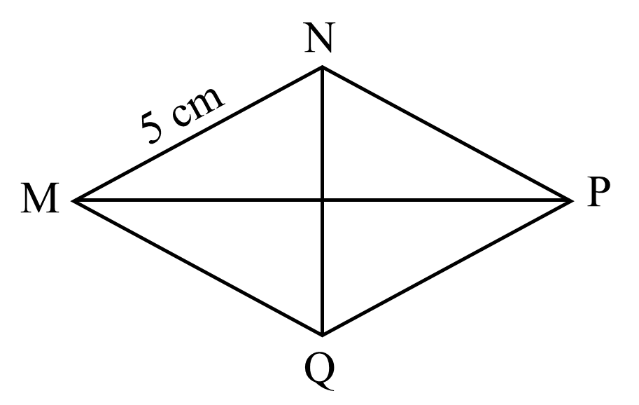 Điền vào chỗ chấm: Cho hình thoi MNPQ như hình vẽ bên:  •	Cạnh MN song song với cạnh … •	Cạnh NP song song với cạnh … •	Cạnh MP vuông góc với cạnh … •	MN = … = … = … = … cm •	Chu vi hình thoi MNPQ là … cm (ảnh 1)