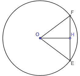 Cho đường tròn (O; 10 cm) có dây EF, biết khoảng cách từ tâm O tới dây EF bằng 8 cm. a) Tính độ dài dây EF. b) Tính sđ. (ảnh 1)
