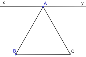 Cho tam giác đều ABC. Vẽ đường thẳng xy qua A song song với BC, x và B nằm cùng phía với AC). Tính các góc xAB, yAC. (ảnh 1)
