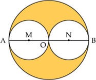 Cho hình tròn tâm O, đường kính AB = 8 cm.  a) Tính chu vi hình tròn tâm O đường kính AB, hình tròn tâm M, đường kính AO và hình tròn tâm N, đường kính OB. (ảnh 1)