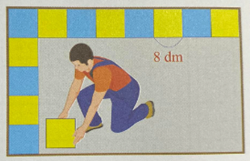 Anh Sơn đang lát các viên gạch men hình vuông cạnh dài 8 dm cho một căn phòng hình chữ nhật (như bức tranh). Chu vi của căn phòng đó là: (ảnh 1)