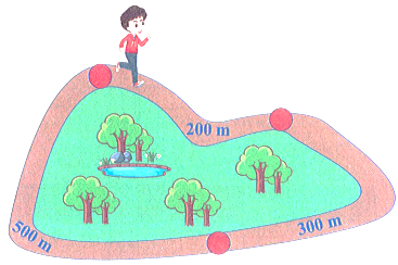 Mỗi buổi sáng, anh Bình đều chạy thể dục 2 vòng quanh công viên (như bức tranh).   Quãng đường anh Bình chạy mỗi buổi sáng là: 	A. 1 000 m	B. 2 km	C. 800 m	D. 500 m (ảnh 1)