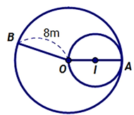 Cho hình tròn tâm O, bán kính OB và hình tròn tâm I, bán kính IA. Hỏi độ dài bán kính của hình tròn tâm I bằng bao nhiêu mét?   A. 4 m	B. 8 m	C. 12 m	D. 6 m (ảnh 1)