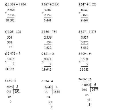 Đặt tính rồi tính:  a) 2368 + 7634 (ảnh 1)