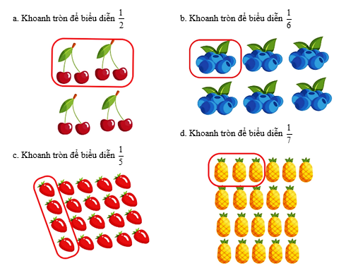 Thực hiện c&aacute;c y&ecirc;u cầu dưới đ&acirc;y  a) Khoanh tr&ograve;n để biểu diễn 1/2 (ảnh 2)