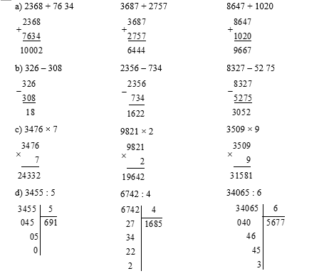 Đặt tính rồi tính: a) 2368 + 76 34 (ảnh 1)