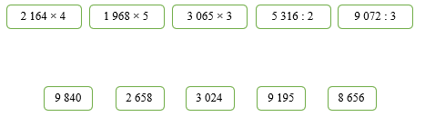 Nối phép tính với kết quả thích hợp 2 164 × 4 (ảnh 1)