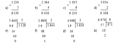 Đặt tính rồi tính  a) 1 230 × 5       (ảnh 1)