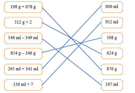 Nối phép tính với kết quả thích hợp 198 g + 678 g (ảnh 2)