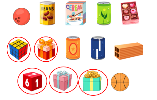 Khoanh vào đồ vật có dạng khối lập phương (ảnh 2)