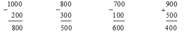 Tổng của 200 và 300 là hiệu của hai số nào? 	A. 1000 và 200	B. 800 và 300	C. 700 và 100	D. 900 và 500 (ảnh 1)