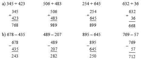 Đặt tính rồi tính:  a) 345 + 423 (ảnh 1)