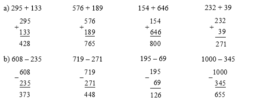 Đặt tính rồi tính:  a) 295 + 133 (ảnh 1)