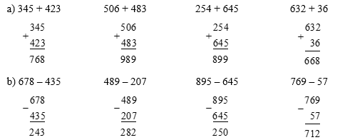 Đặt tính rồi tính:  a) 345 + 423 (ảnh 1)