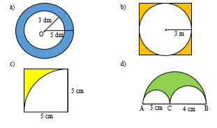 Tính diện tích phần đã tô màu trong mỗi hình sau: (ảnh 1)