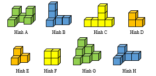 Quan sát hình dưới đây rồi điền vào chỗ chấm cho thích hợp  Biết các hình được ghép bởi hình lập phương thể tích 1 cm^3.  a)  Hình A có thể tích … cm3  Hình B có thể tích … cm^3  Hình C có thể tích … cm^3   (ảnh 1)