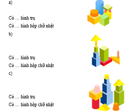 Quan sát các khối hình dưới đây rồi điền số thích hợp vào ô trống  Có … hình trụ Có … hình hộp chữ nhật (ảnh 1)