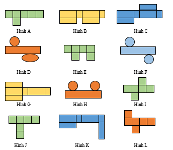 a) Hình khai triển của hình lập phương là: ……………………………………………... b) Hình khai triển của hình hộp chữ nhật là: ……………………………………………. c) Hình khai triển của hình trụ là: ………………………………………………………. (ảnh 1)