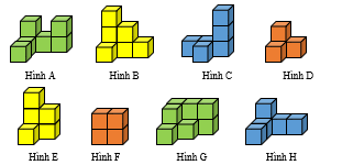 Quan sát hình dưới đây rồi điền vào chỗ chấm cho thích hợp  Biết các hình được ghép bởi hình lập phương thể tích 1 cm3.  a)  Hình A có thể tích … cm^3 (ảnh 1)