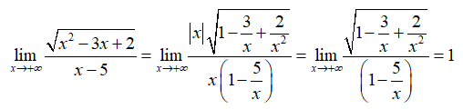 Cho hàm số: y = {{\ căn {{x^2} - 3x + 2} }/ {x - 5). Tổng số tiệm cận của hàm số đã cho là: (ảnh 1)