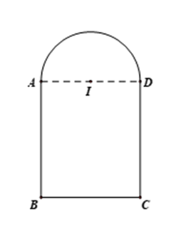 (0,5 điểm) Bác Nam muốn làm một cửa sổ khuôn gỗ, phía trên có dạng một nửa hình tròn, phía dưới có dạng hình chữ nhật. Biết rằng đường kính của nửa hình tròn cũng là cạnh phía trên của hình c (ảnh 2)