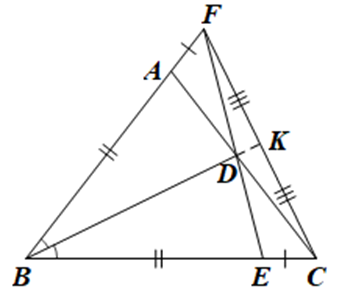  Cho  Δ A B C  cân tại  A  ( ˆ A < 90 ∘  và  A B < B C ). Kẻ  B D  là tia phân giác của  ˆ A B C  ( D ∈ A C ). Trên cạnh  B C  lấy điểm  E  sao cho  A B = B E . (ảnh 1)
