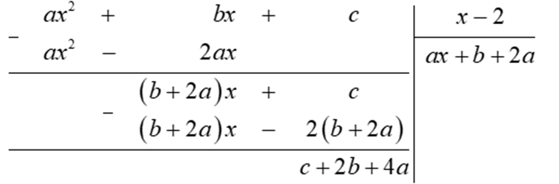 Cho đa thức  P ( x ) = a x^2 + b x + c  có  x = − 2  là một nghiệm.  Xác định  a ,  b ,  c  biết số  a  lớn hơn số  c  năm đơn vị và đa thức  P ( x )  chia hết cho  x − 2 . (ảnh 1)
