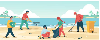 Quan sát tranh (mọi người cùng thu gom rác ở bãi biển): (M3) (ảnh 1)