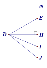 Cho hình vẽ bên.Khoảng cách từ điểm D đến đường thẳng m là đoạn thẳng nào sau đây? (ảnh 1)