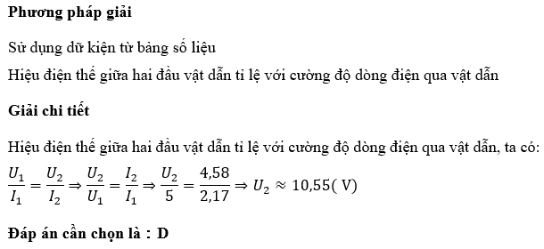 Khi cường độ dòng điện qua vật 1 có giá trị xấp xì bằng 4,58 mA thì hiệu điện thế của nguồn khi đó có thế là: (ảnh 1)