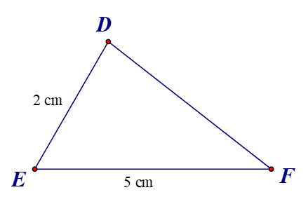 Trong tam giác  D E F  có  D E = 2 c m , E F = 5 c m . Kết luận nào sau đây đúng? (ảnh 1)