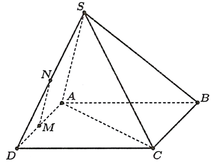 Cho hình chóp S.ABCD có đáy là hình vuông cạnh a căn bậc hai của 2 biết SA = a, SC = a căn bậc hai 3. Gọi M,N theo thứ tự là trung điểm các cạnh AD,SD. Góc của hai đường thẳng MN và SC bằng bao nhiêu độ? (ảnh 1)