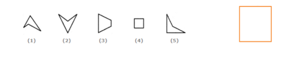 Select the alternative which represents three out of the five alternative figures which when fitted into each other form a complete square. (ảnh 1)