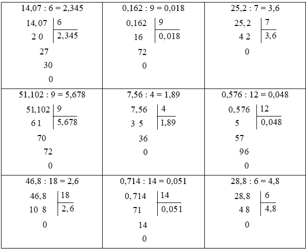 Đặt tính rồi tính 14,07 : 6 = (ảnh 1)