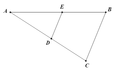Cho hình vẽ, biết BC // DE. Hãy chỉ ra tỉ số sai nếu ta áp dụng định lí Thalès. (ảnh 1)